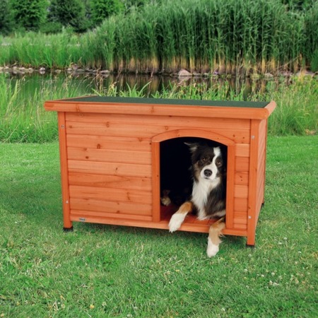 Drewniana, sosnowa buda dla psa z płaskim dachem - jasny brąz - rozmiar L
